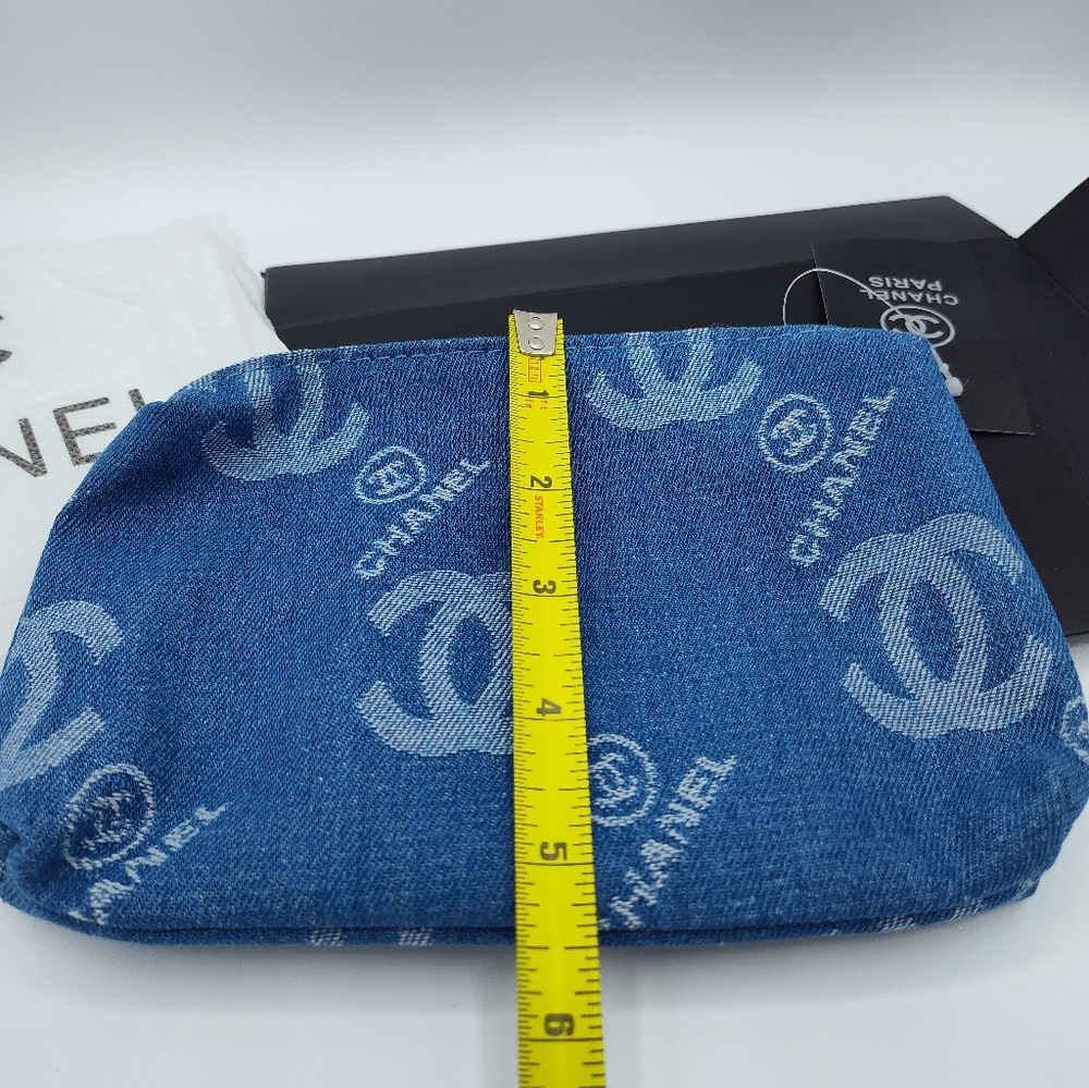 CHANEL Blue Denim Logo Cosmetic Pouch Case CC Monogram Travel NIB NWT AUTHENTIC - Picture 6 of 9